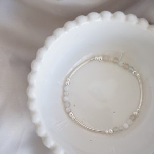 sterling silver and light aqua striped agate gemstone noodle bracelet