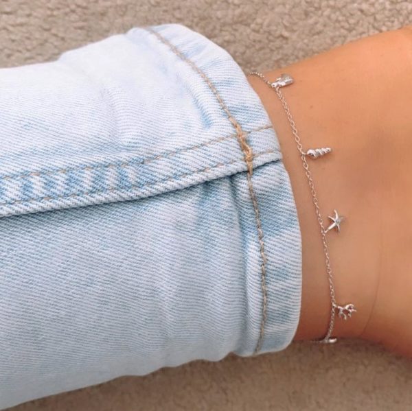sterling silver shell fish anklet