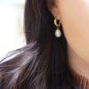 gold textured pearl hoop earrings