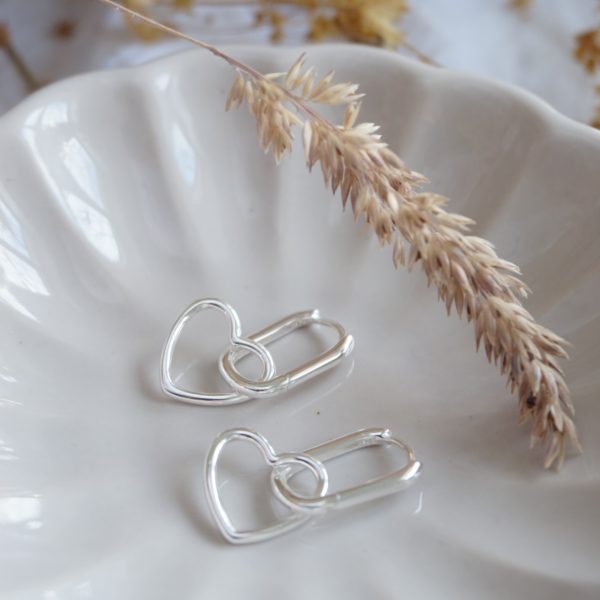 sterling silver hanging heart hoop earrings