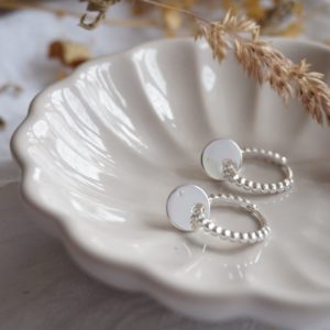 sterling silver beaded hoop earrings with discs