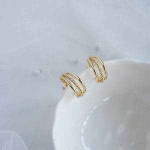 gold beaded row hoop earrings