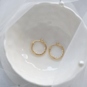 gold pearl boat hoop earrings