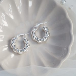 Sterling silver braided hoop earirngs