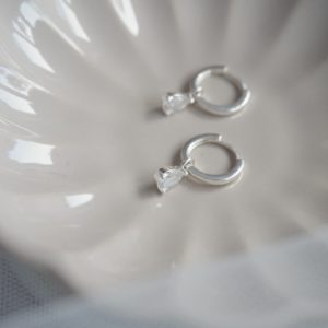 sterling silver teardrop cubic zirconia hoop