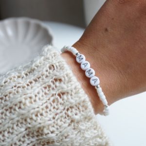 Sterling silver personalised white beaded bracelet