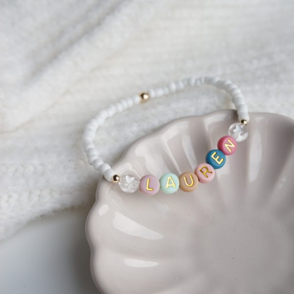 gold personalised rainbow beaded bracelet