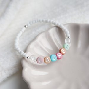 sterling silver personalised rainbow beaded bracelet