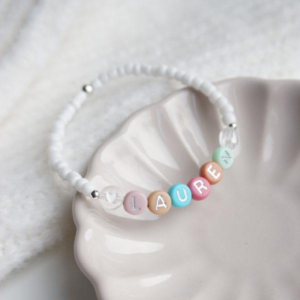 sterling silver personalised rainbow beaded bracelet