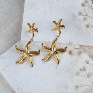 Gold starfish drop earrings