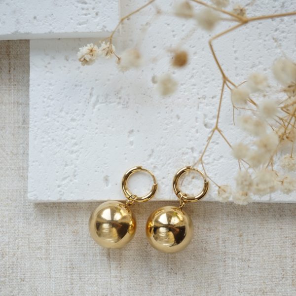 Gold orb hoop earrings