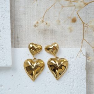 gold heart drop earrings