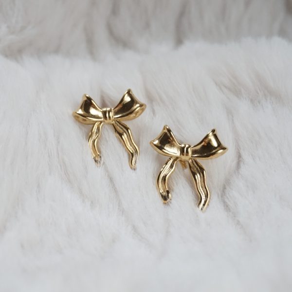 Gold Midi Bow Stud Earrings - Image 2