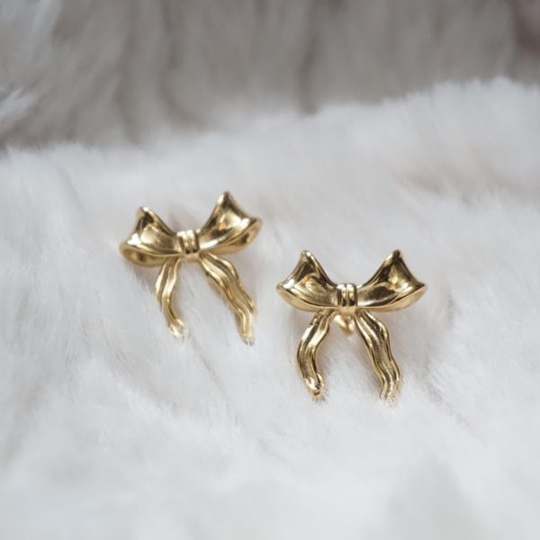 Gold Midi Bow Stud Earrings - Image 3