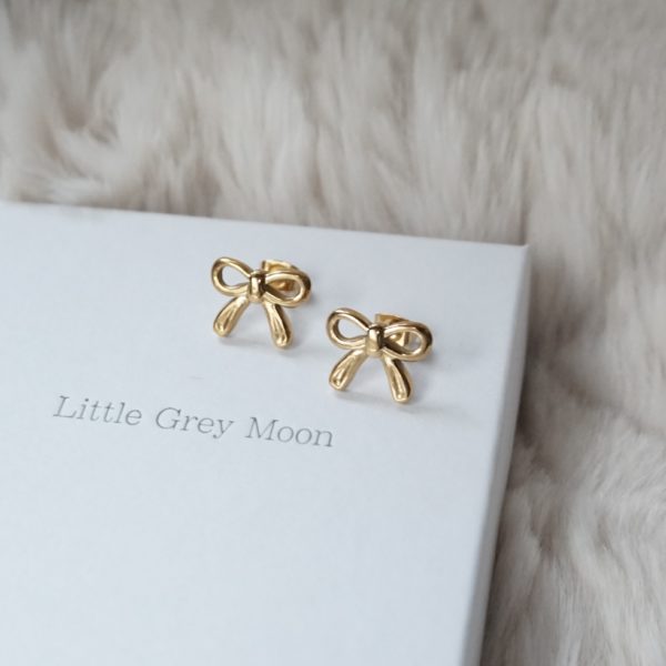 Gold Mini Bow Stud Earrings - Image 2