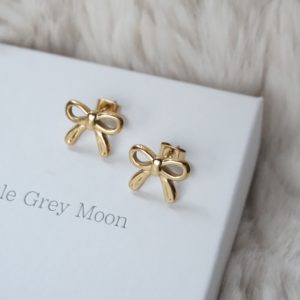 gold midi bow stud earrings