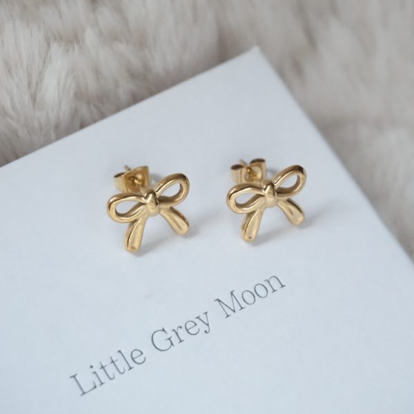 Gold Mini Bow Stud Earrings - Image 3