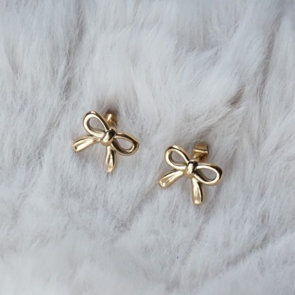 Gold Mini Bow Stud Earrings - Image 4