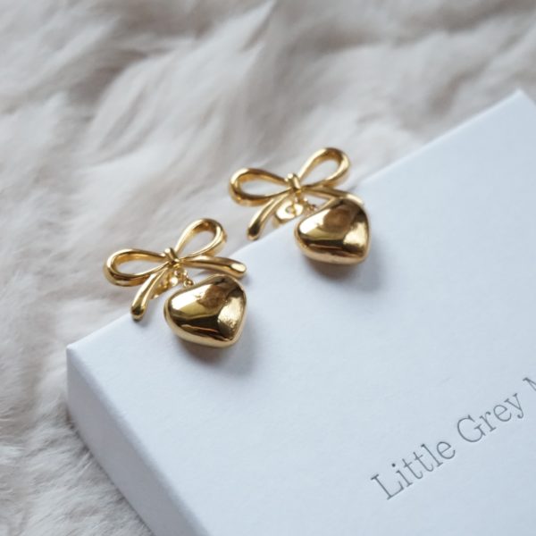 Gold Sweetheart Stud Earrings - Image 2