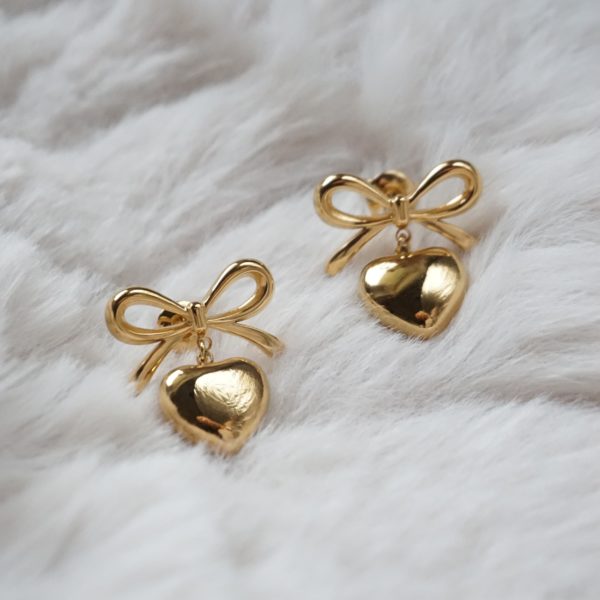 Gold Sweetheart Stud Earrings - Image 3