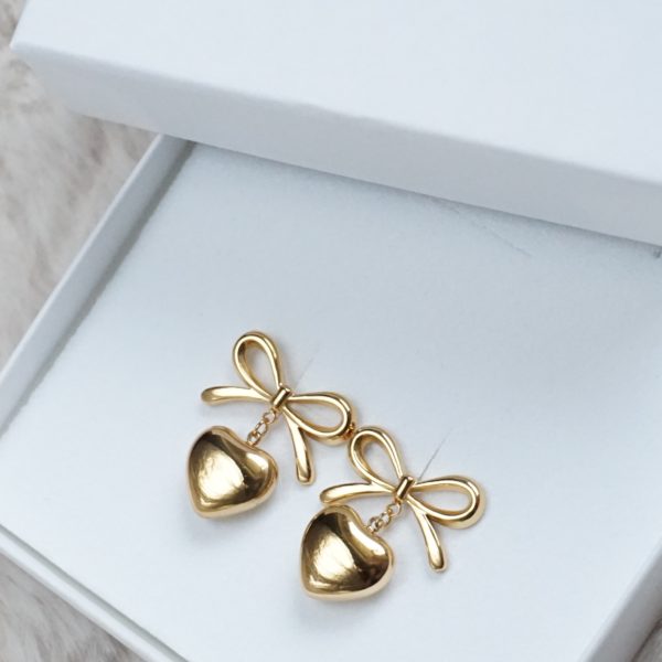 Gold Sweetheart Stud Earrings - Image 5