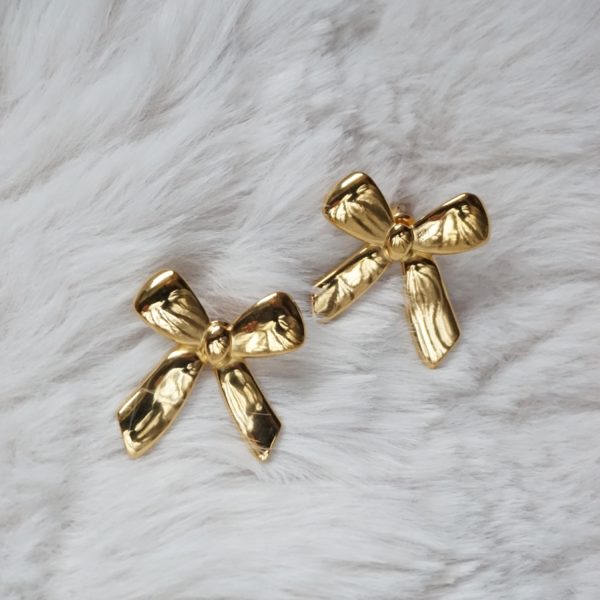 Gold Maxi Bow Stud Earrings - Image 2