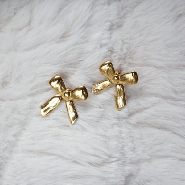 Gold Maxi Bow Stud Earrings - Image 3