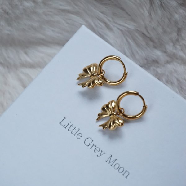 Gold Bow Hoop Earrings - Image 6