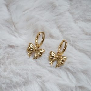 gold bow hoop earrings