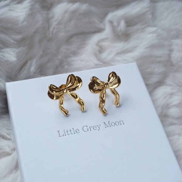 Gold Festive Bow Stud Earrings - Image 2