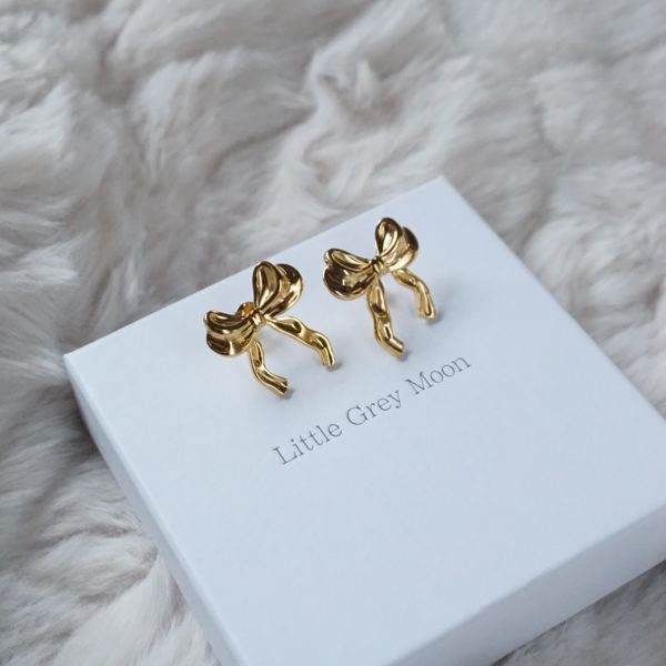 Gold Festive Bow Stud Earrings - Image 3